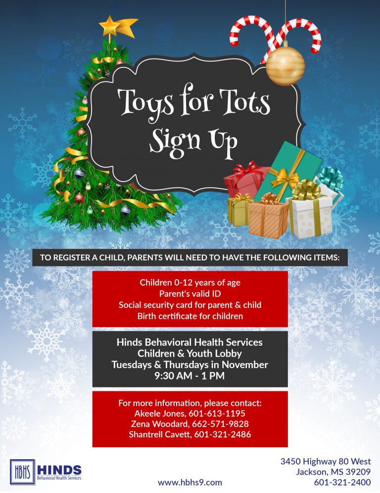 Toys for Tots Signup flyer Hinds Behavioral Health Services Region 9