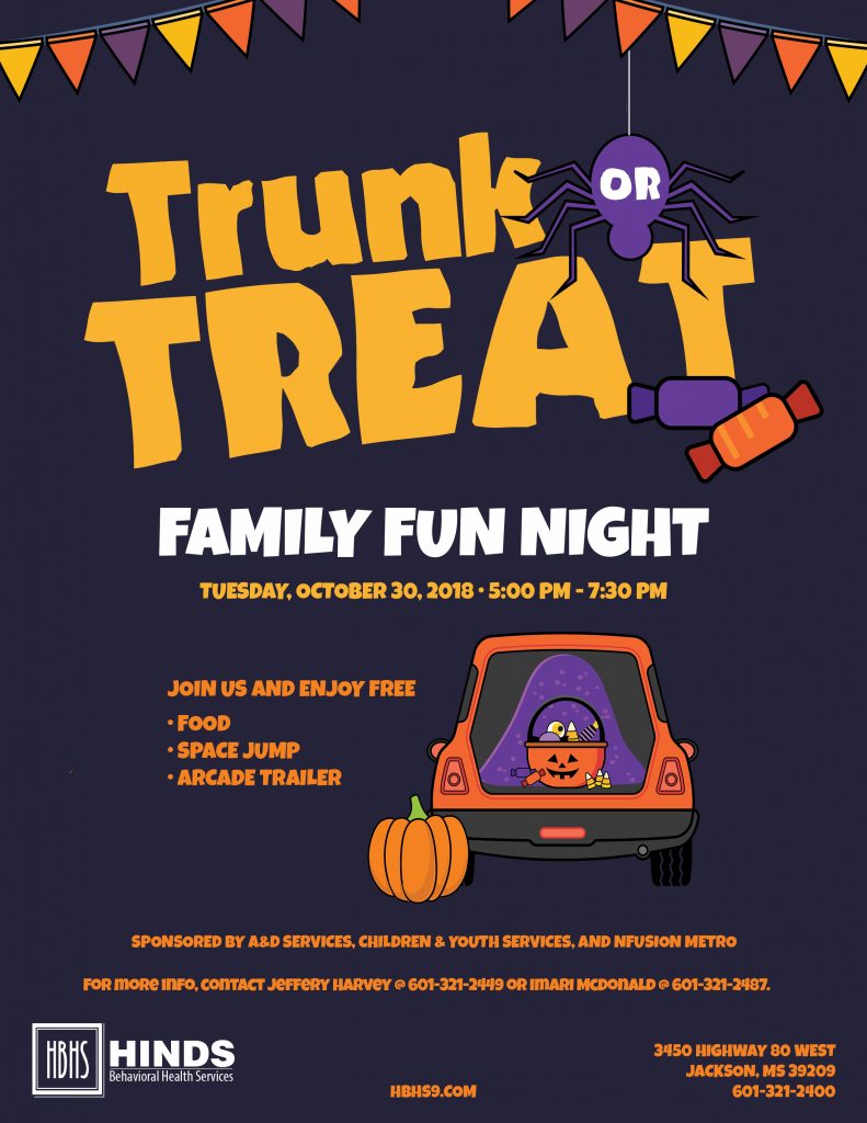 Trunk or Treat flyer Hinds Behavioral Health Services Region 9